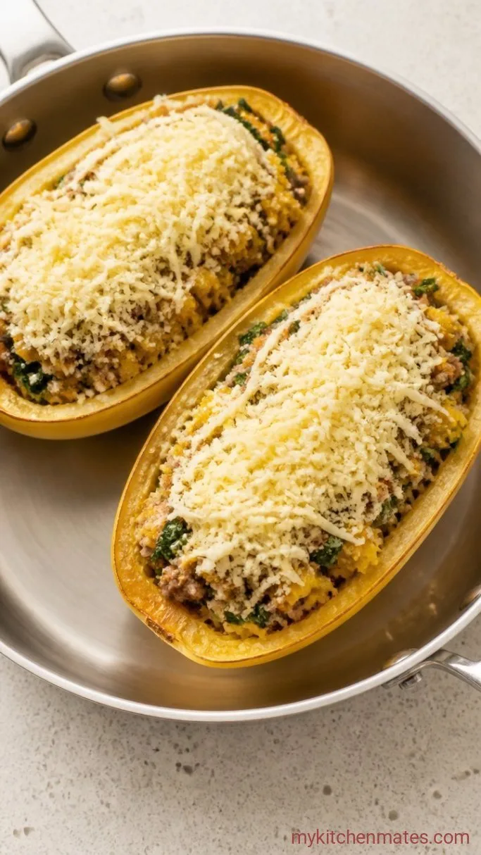 Cheesy Sausage and Spinach Stuffed Spaghetti Squash Step 4: Stuff the Squash Shells
