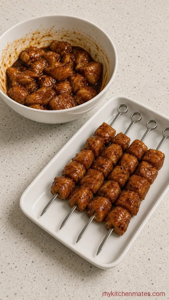 Easy Sticky Soy-Ginger Chicken Thigh Skewers Step 4: Thread the Skewers