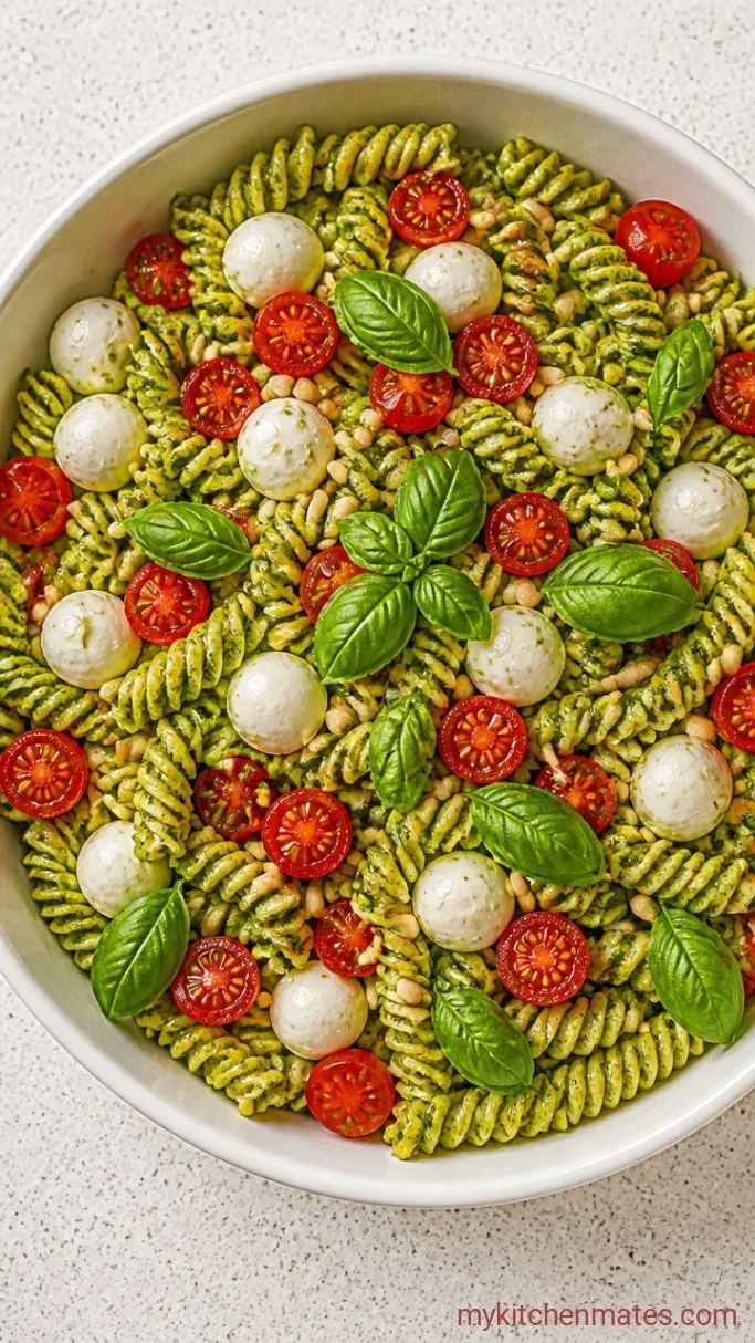 Quick Basil Pesto Pasta Salad Step 4: Top and Serve the Pasta Salad