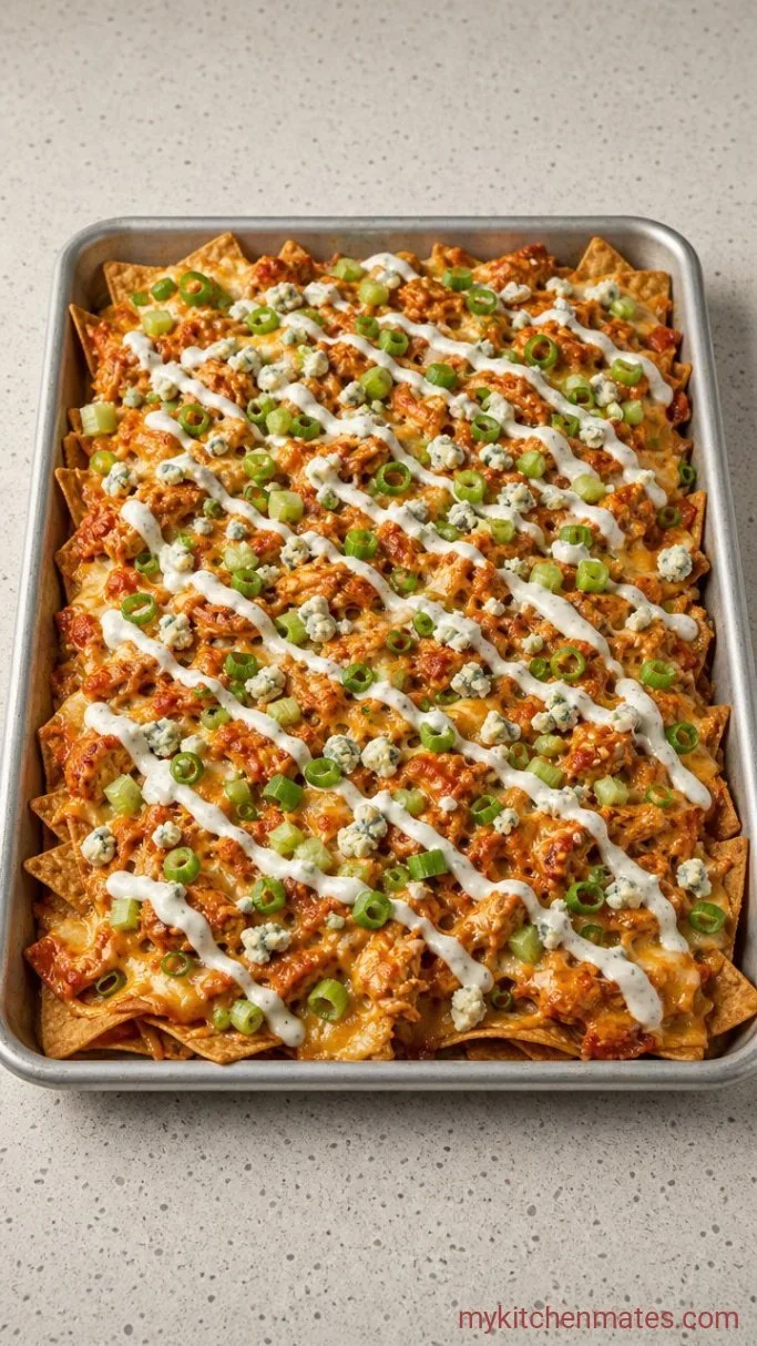 Crispy Buffalo Chicken Nachos (Sheet Pan Recipe) Step 4: Top and Serve