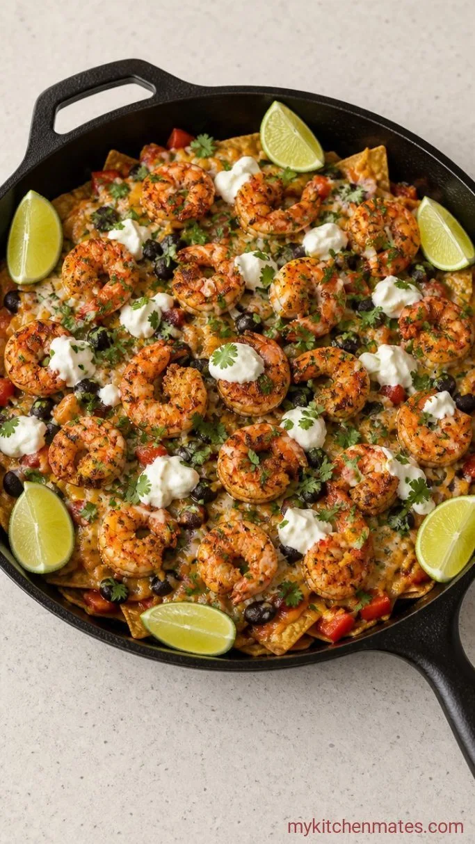 Crispy Sheet Pan Loaded Shrimp Nachos Step 4: Top and Serve