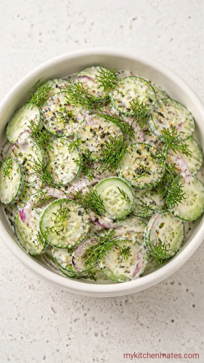 Creamy Everything Bagel Cucumber Salad Step 4: Top and Serve