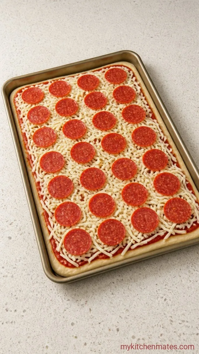 Crispy Sheet Pan Pizza for a Crowd Step 4: Top the Pizza