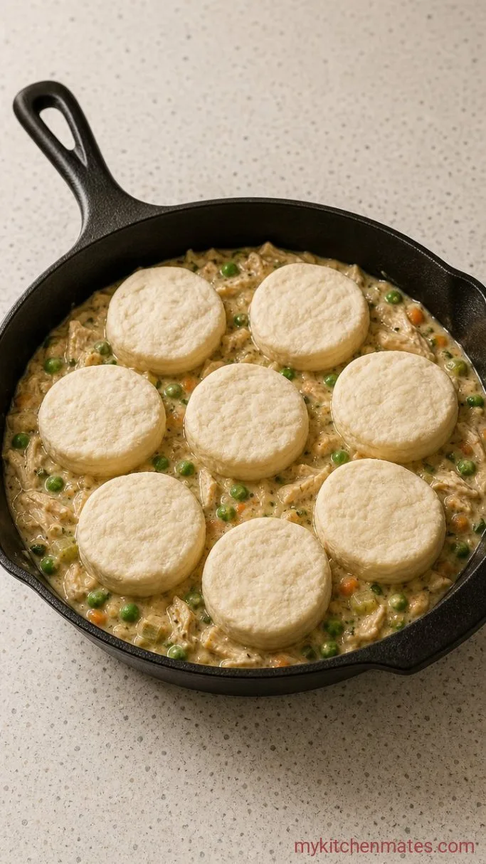 Creamy Chicken Pot Pie Casserole with Biscuits Step 4: Top with Biscuits
