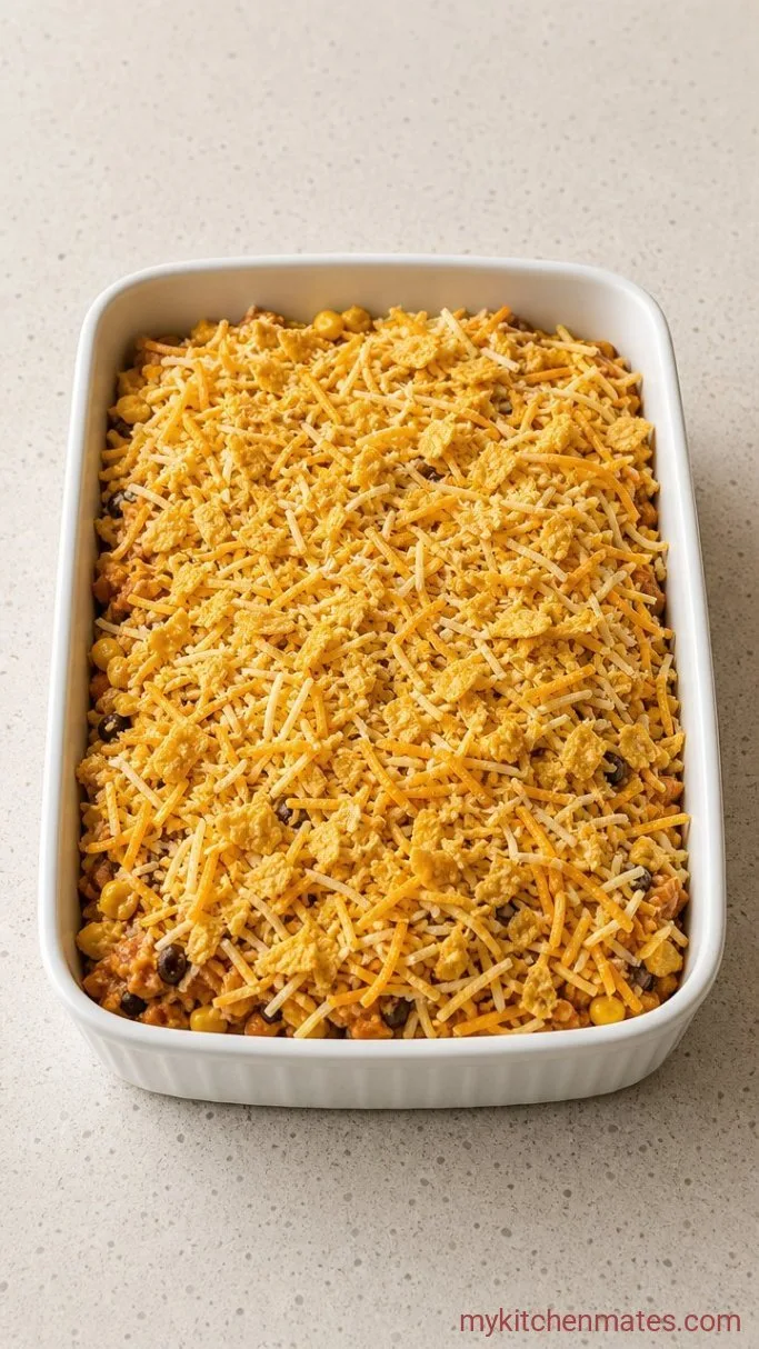 Cheesy Mexican Chicken Casserole (Ready in 45 Minutes) Step 4: Top with Cheese and Chips