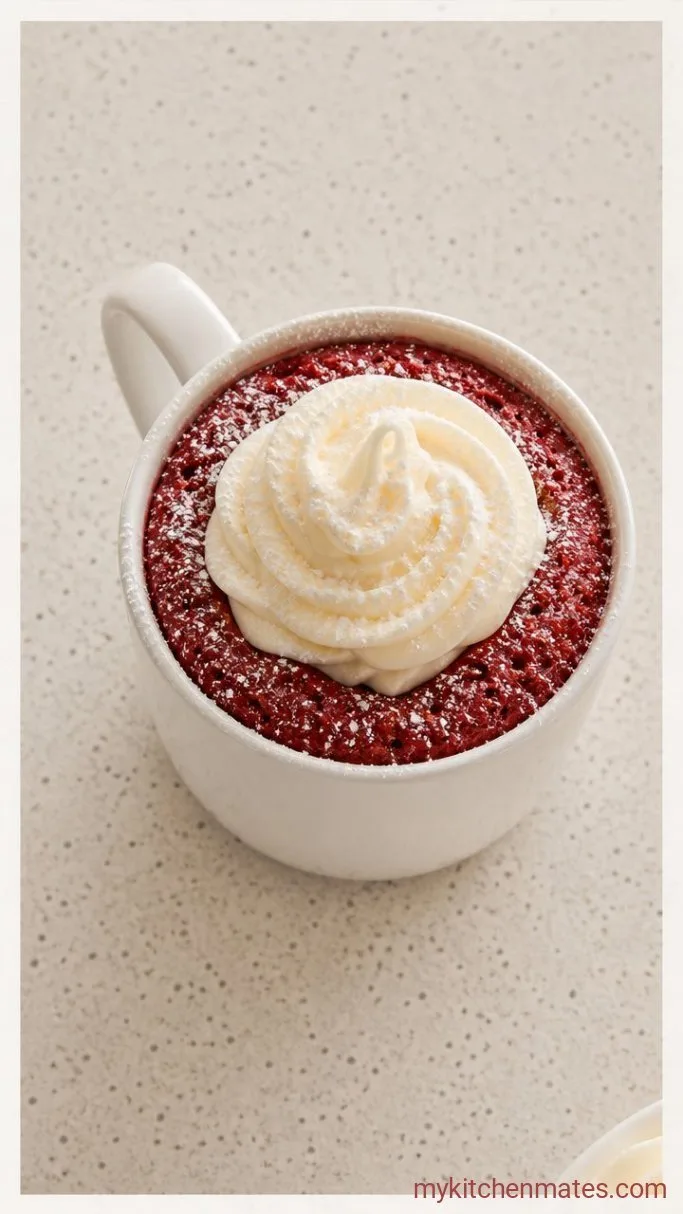 5-Minute Red Velvet Mug Cake Step 4: Top with Cream Cheese Frosting