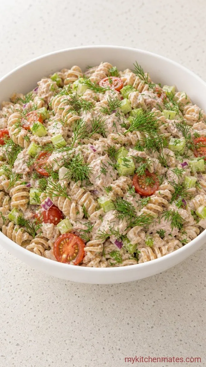 High-Protein Healthy Tuna Pasta Salad Step 4: Top with Fresh Dill and Serve