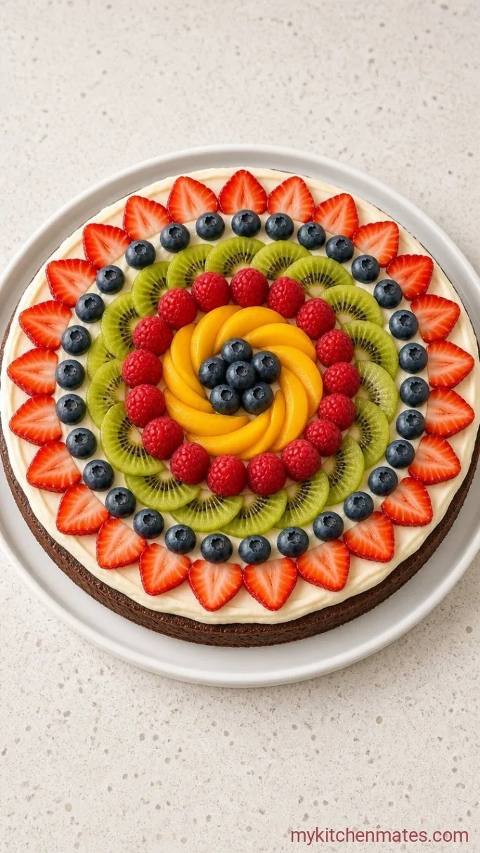 Brownie Fruit Pizza with Cream Cheese Frosting & Berries Step 4: Top with Frosting and Fruit