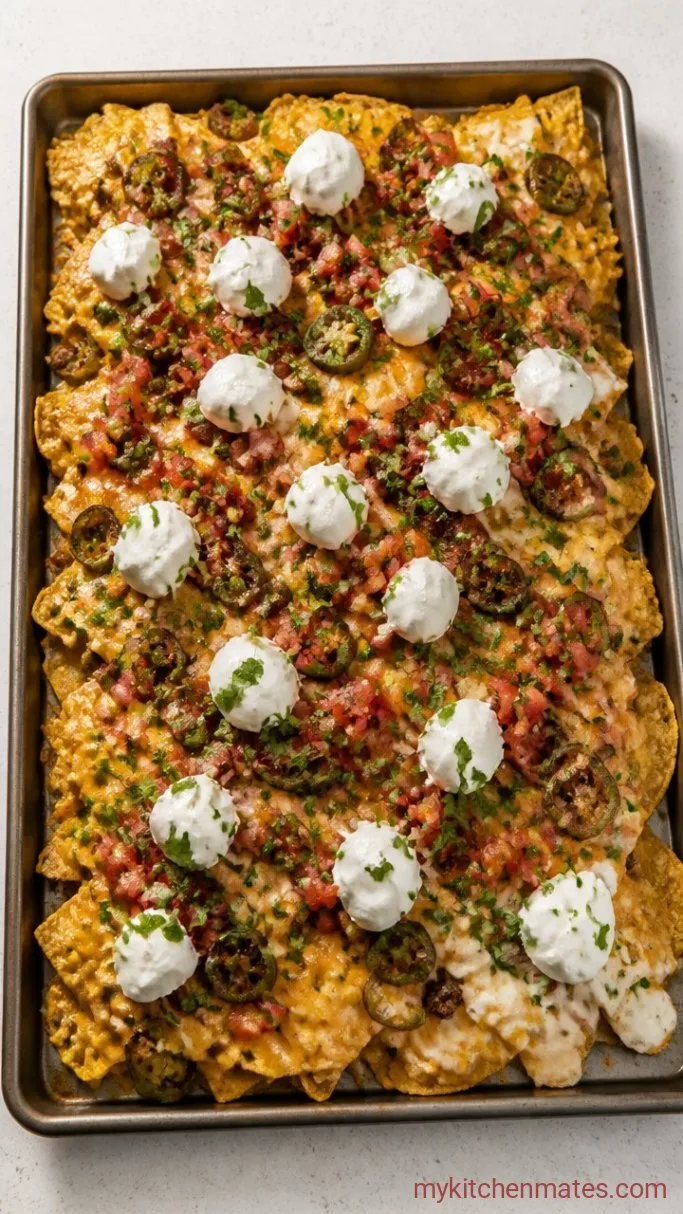 30-Minute Loaded Nachos for Game Day Step 4: Top with Sour Cream and Pico