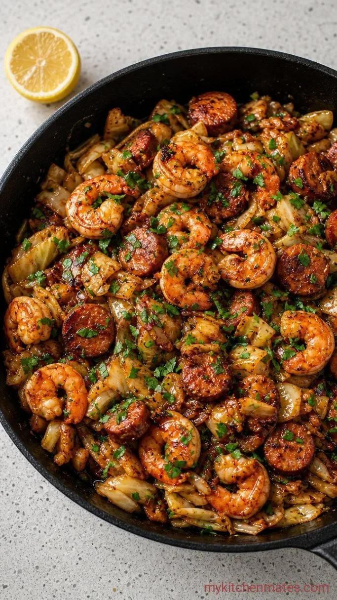 30-Minute One-Pan Cabbage, Shrimp, and Sausage Step 4: Toss and Finish with Lemon