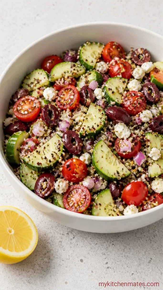 Quick Greek Quinoa Salad with Lemon Dressing Step 4: Toss and Serve