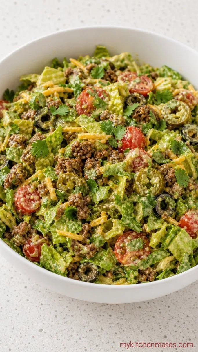Quick Keto Taco Salad with Creamy Avocado Dressing Step 4: Toss and Serve