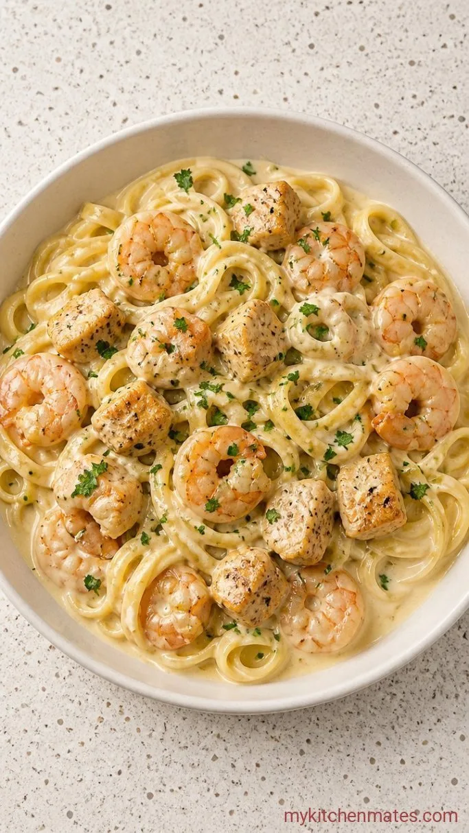 30-Minute Chicken Shrimp Alfredo Step 4: Toss and Serve