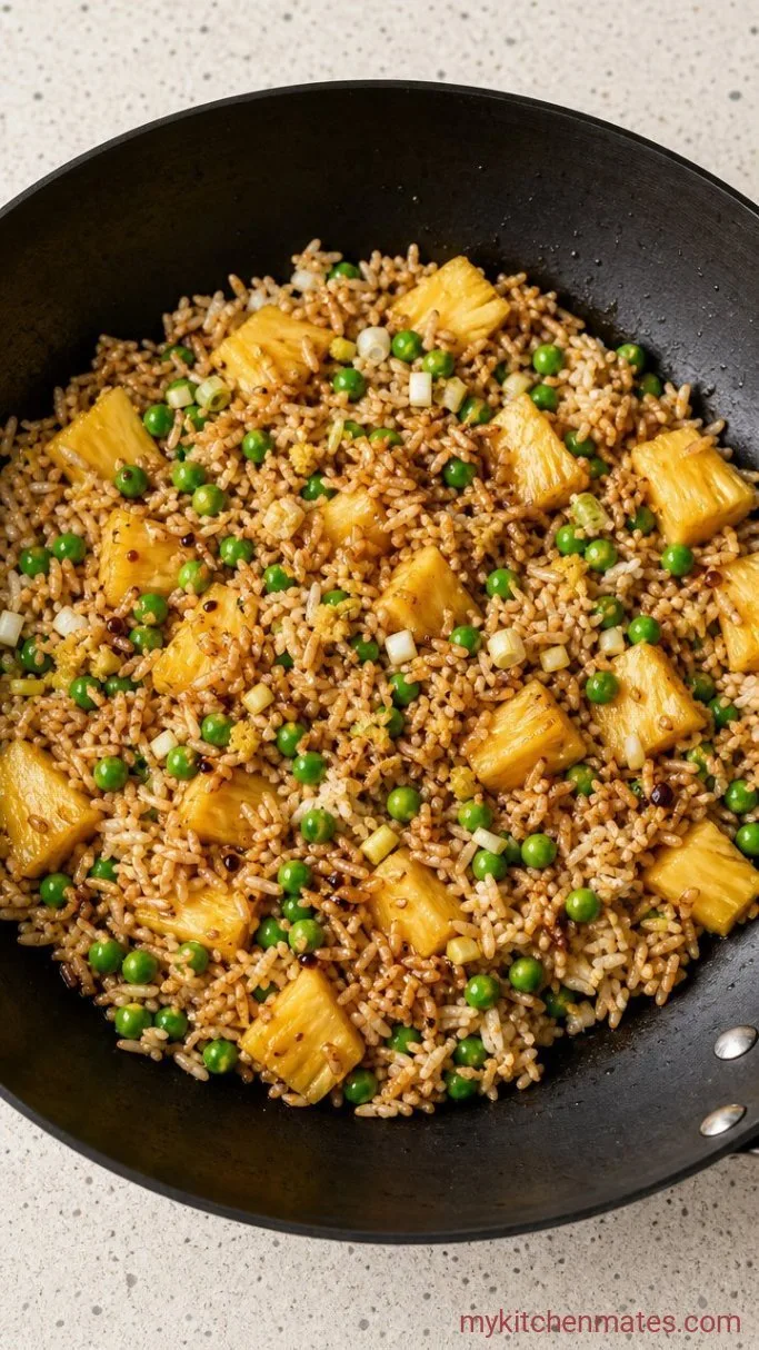 25-Minute Chicken Fried Rice with Pineapple Step 4: Toss In the Aromatics and Pineapple