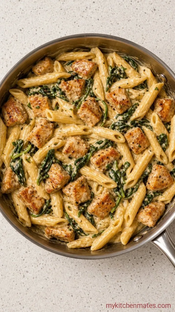 One-Pan Creamy Garlic Chicken Pasta Step 4: Toss in the Pasta and Spinach