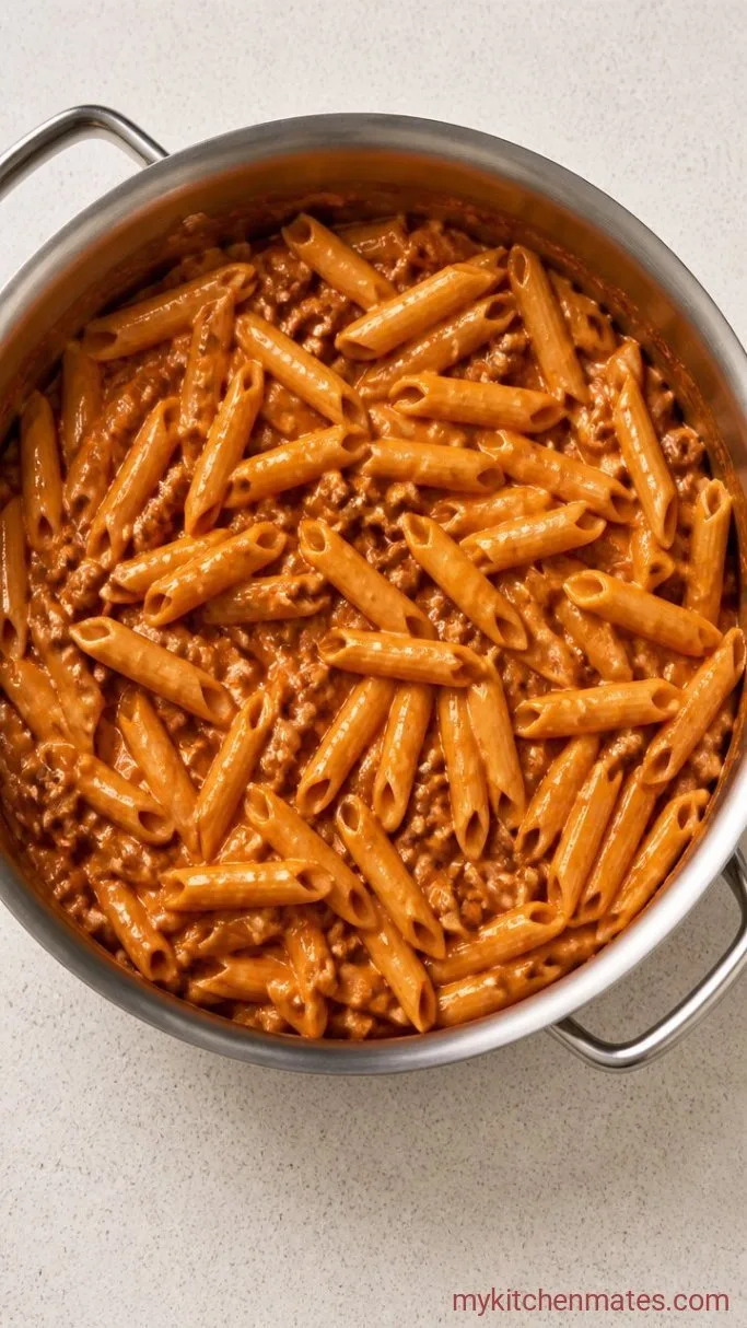 Quick 30-Minute Ground Beef Penne Pasta Step 4: Toss the Pasta Together