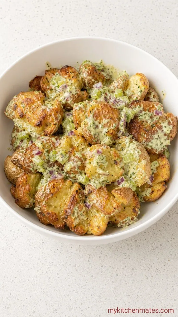 Crispy Smashed Potato Salad Step 4: Toss the Potatoes with the Dressing