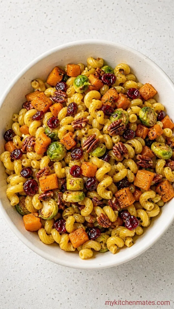 Roasted Fall Harvest Pasta Salad with Maple Dijon Dressing Step 4: Toss the Salad Together