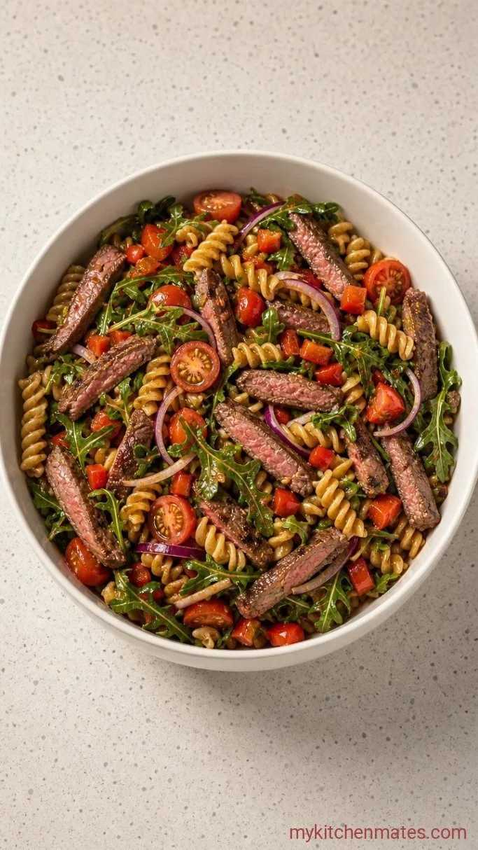 Steak Pasta Salad with Balsamic Vinaigrette Step 4: Toss the Salad