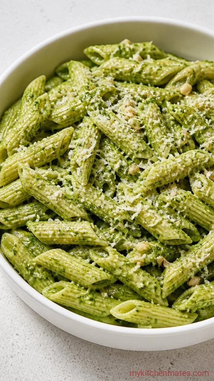 20-Minute Green Pesto Pasta with Bright, Fresh Basil Step 4: Toss with Pesto and Finish with Parmesan