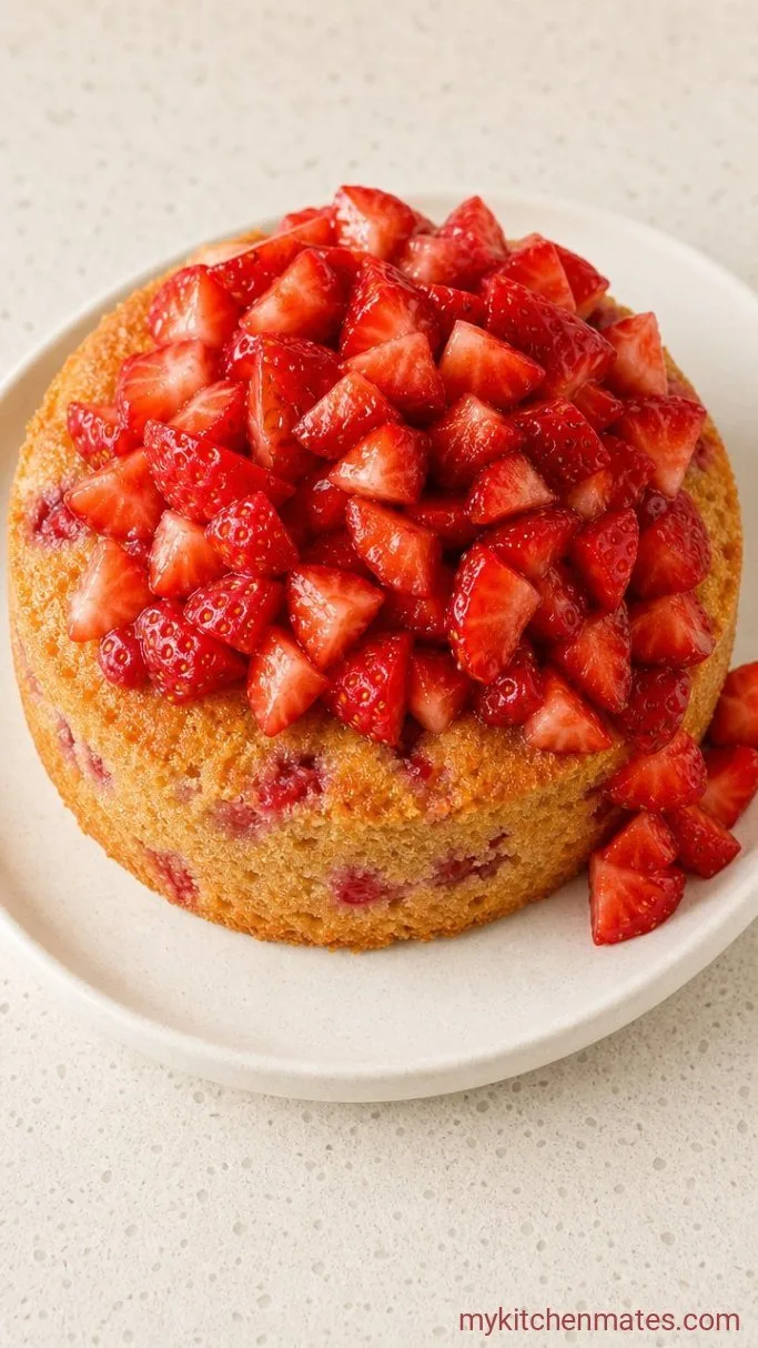 Soft Strawberry Smash Cake (No Refined Sugar) Step 4: Turn Out and Finish with Strawberries