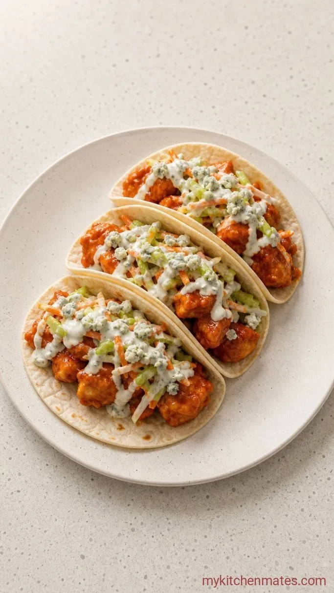 20-Minute Buffalo Chicken Tacos Step 4: Warm the Tortillas and Assemble the Tacos