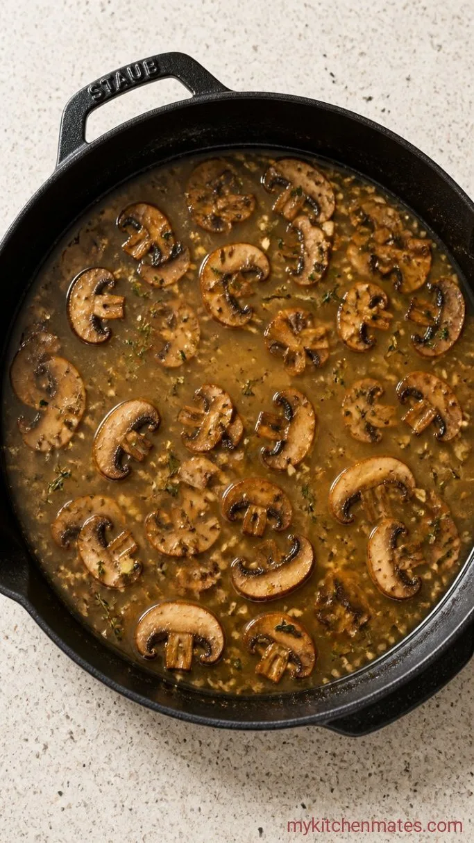 Quick Cream of Mushroom Gravy from Scratch Step 4: Whisk in the Broth