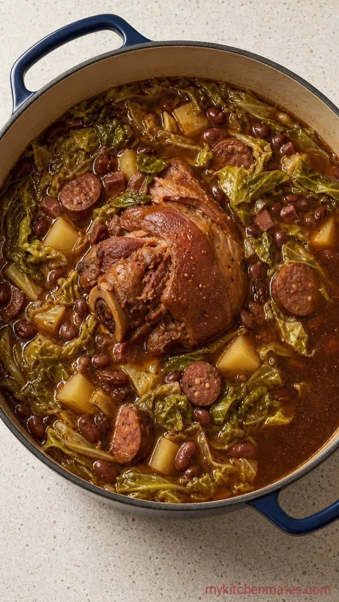 Hearty Portuguese Bean Soup with Smoked Sausage and Cabbage Step 4: Wilt the Cabbage