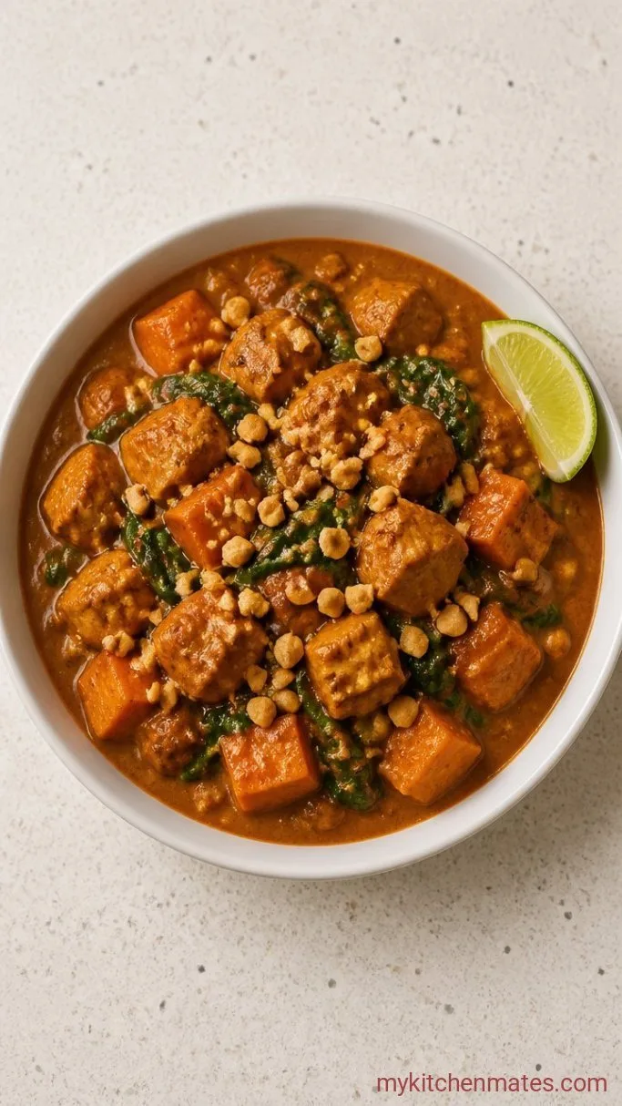 One-Pot African Peanut Stew with Chicken and Sweet Potatoes Step 4: Wilt the Greens and Ladle Up