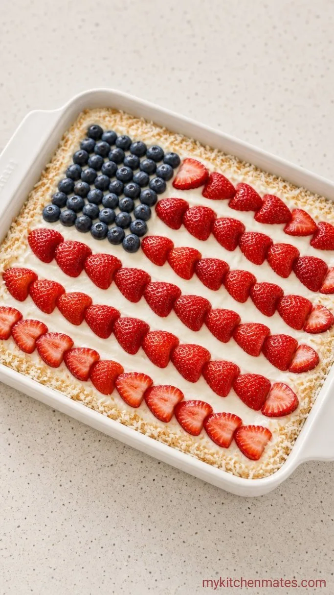 Pineapple Coconut God Bless America Cake Step 5: Arrange the Berry Flag