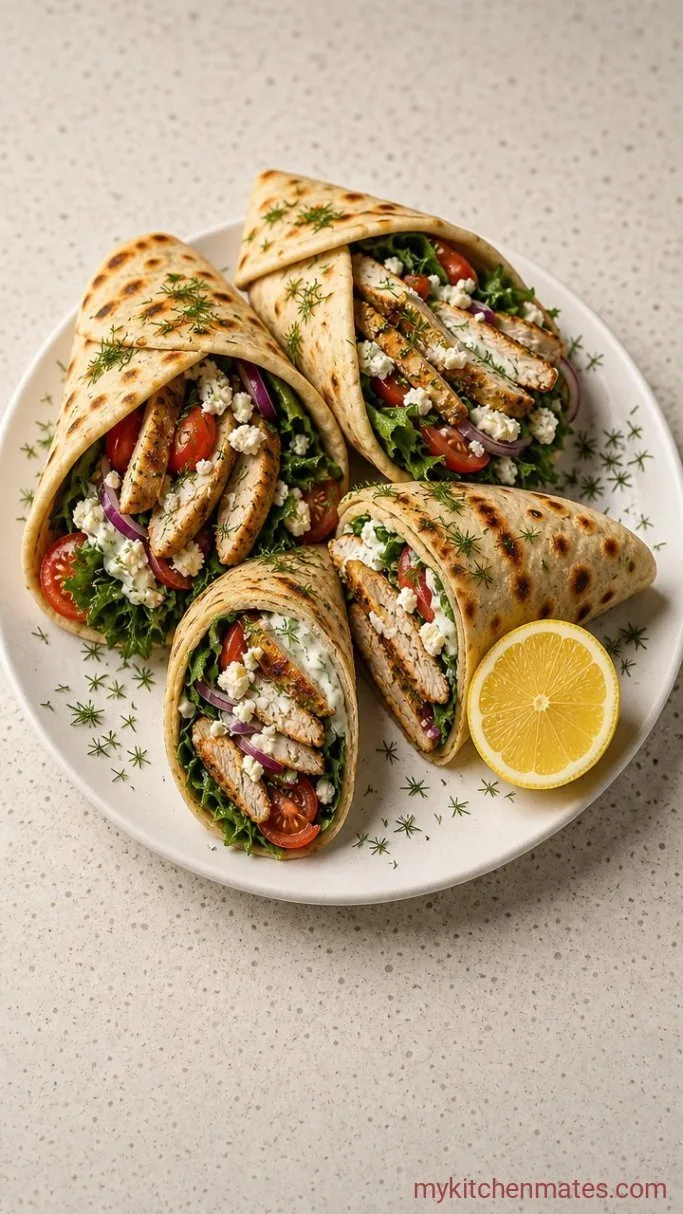 Quick Greek Chicken Wraps with Tzatziki Step 5: Assemble and Roll the Wraps