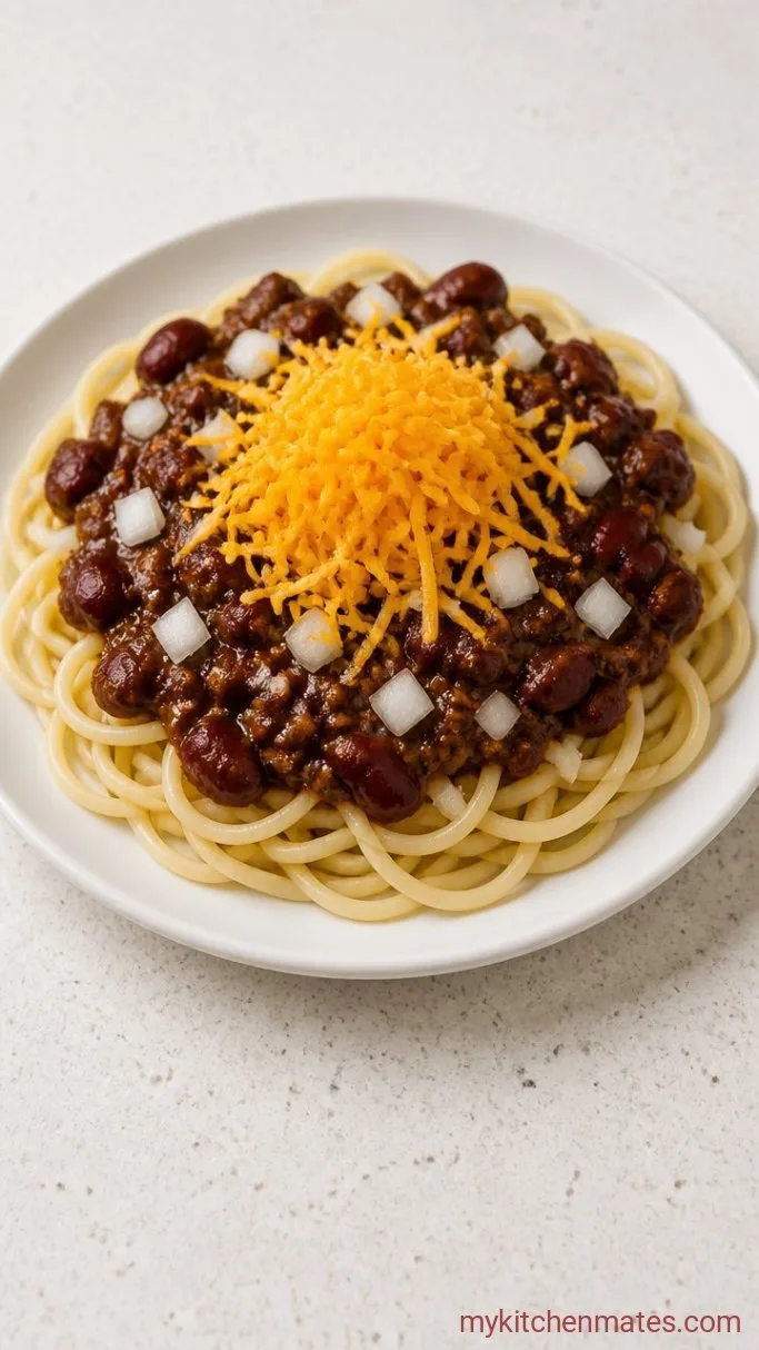 Cincinnati Chili Recipe: Spiced Meat Sauce Over Spaghetti Step 5: Assemble the 5-Way Plates