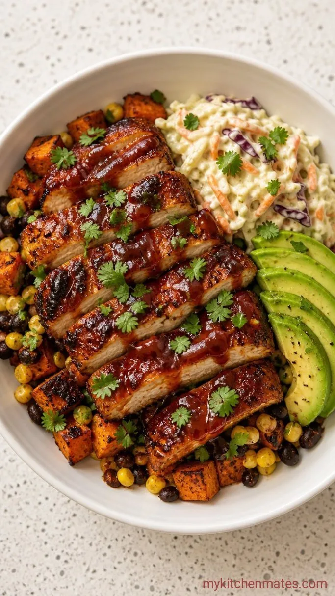 Sheet Pan BBQ Chicken Sweet Potato Bowls Step 5: Assemble the Bowls