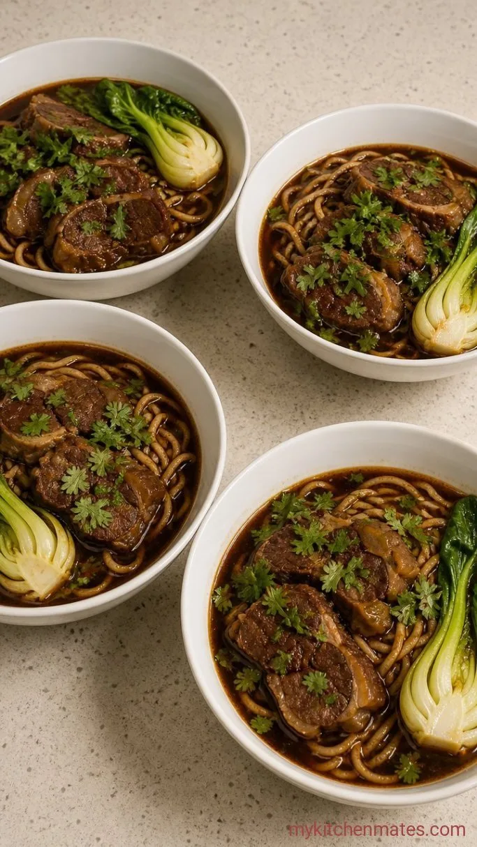 Taiwanese Beef Noodle Soup: Rich, Spicy, and Fall-Apart Tender Step 5: Assemble the Bowls
