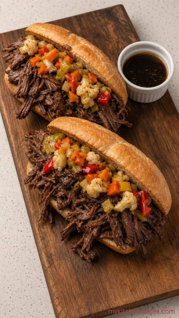 Slow-Cooked Italian Beef Sandwiches with Tangy Giardiniera Step 5: Assemble the Sandwiches