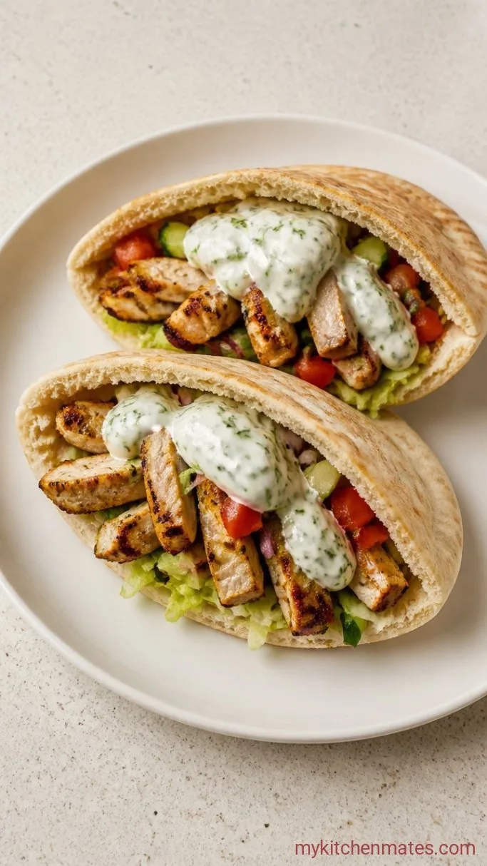 Garlicky Chicken Stuffed Pita Pockets Step 5: Assemble the Stuffed Pitas