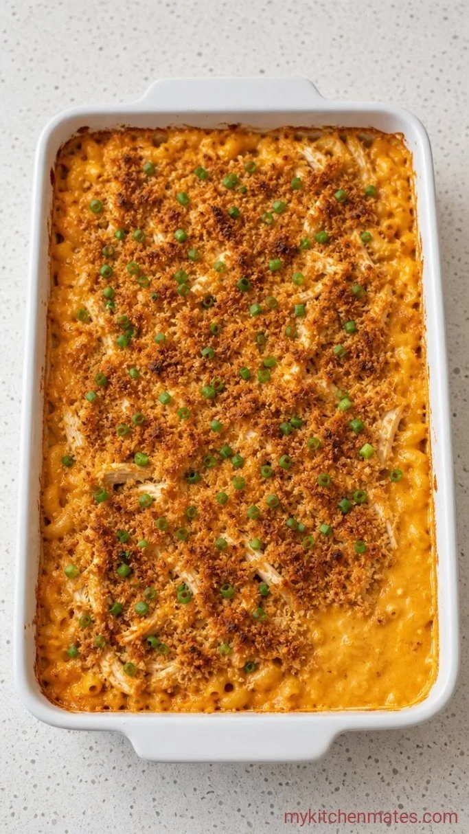 30-Minute Buffalo Chicken Mac and Cheese Step 5: Bake and Broil for a Crunchy Top