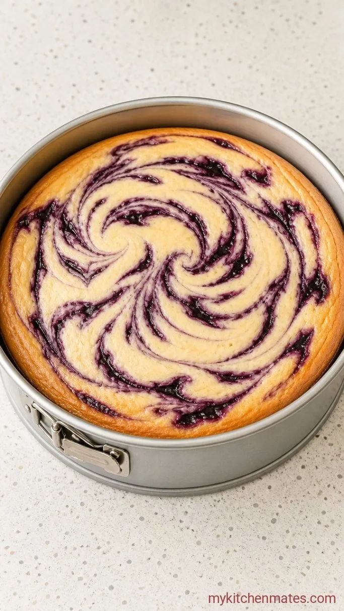 Creamy Blueberry Swirl Cheesecake Step 5: Bake and Cool the Cheesecake