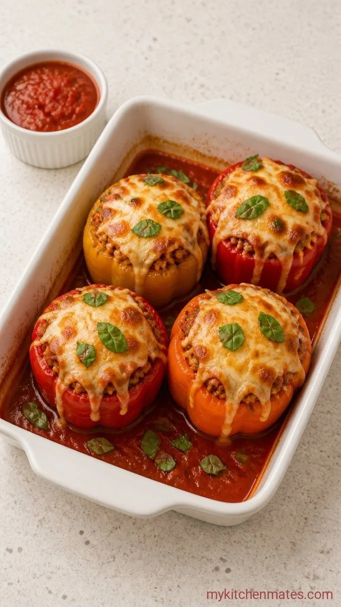 Cheesy Italian Sausage Stuffed Peppers Step 5: Bake and Garnish