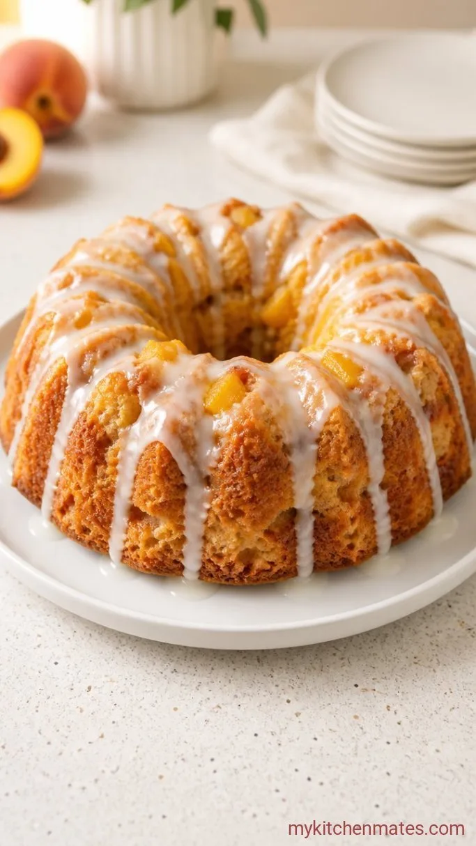 Peach Cobbler Bundt Cake with a Buttery Cinnamon Topping Step 5: Bake and Glaze the Cake