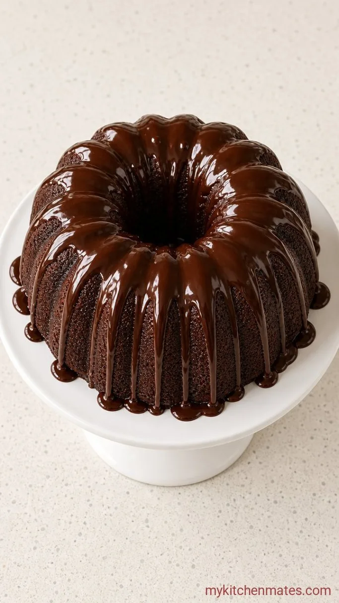 Fudgy Triple Chocolate Bundt Cake Step 5: Bake and Glaze the Cake