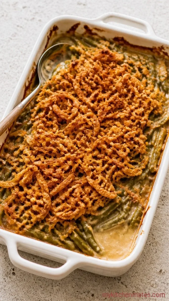 Fresh Green Bean Casserole from Scratch Step 5: Bake and Serve with Crispy Onions