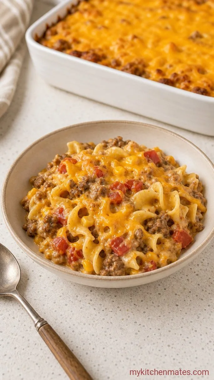 Creamy Amish Ground Beef Casserole with Egg Noodles Step 5: Bake and Serve