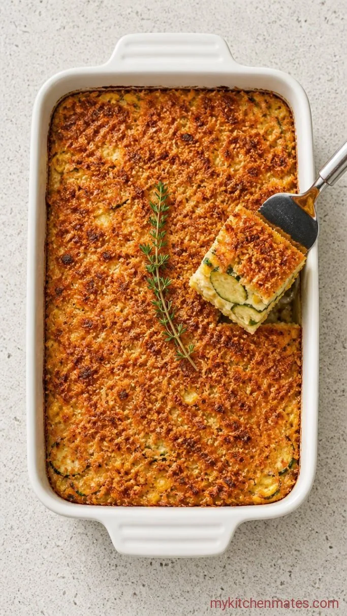 Zucchini Corn Casserole with Crispy Breadcrumbs Step 5: Bake and Serve