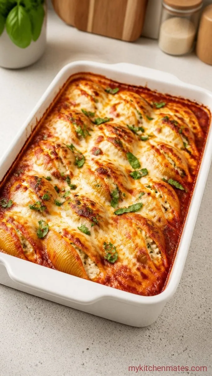 Creamy Three-Cheese Stuffed Shells Step 5: Bake and Serve