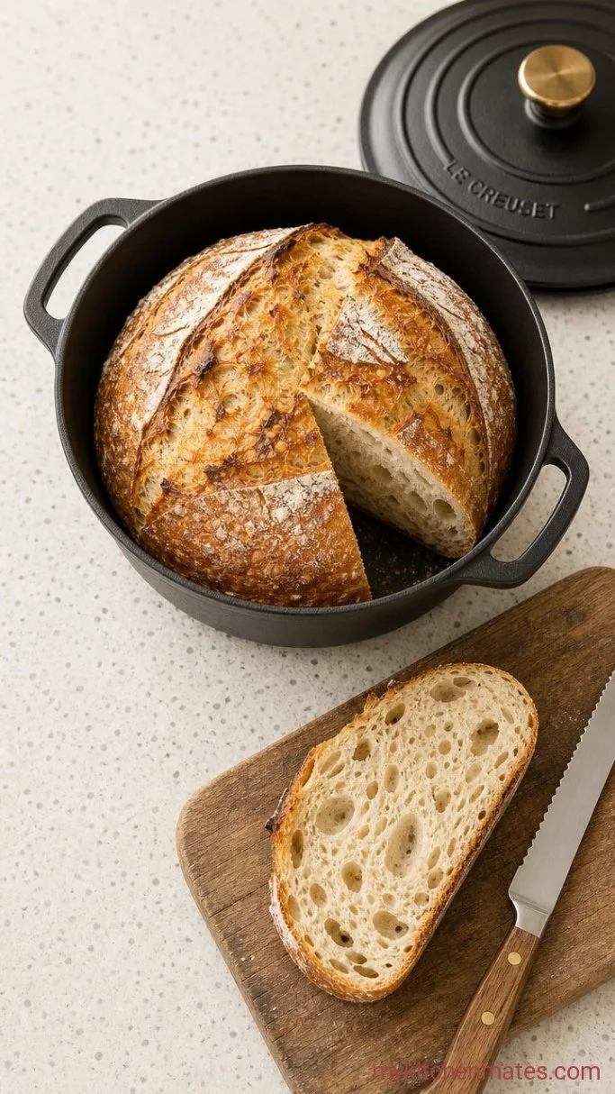 Simple No-Knead Farmhouse On Boone Sourdough Bread Step 5: Bake and Slice the Loaf