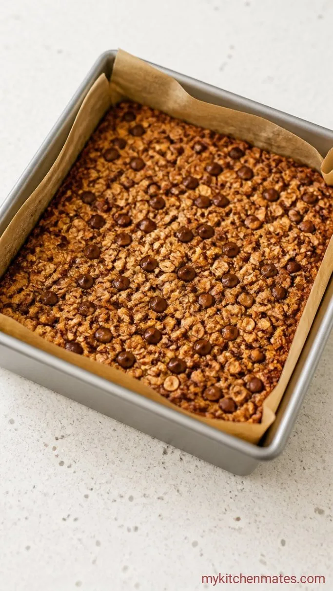 Soft and Chewy Chocolate Chip Granola Bars Step 5: Bake the Bars