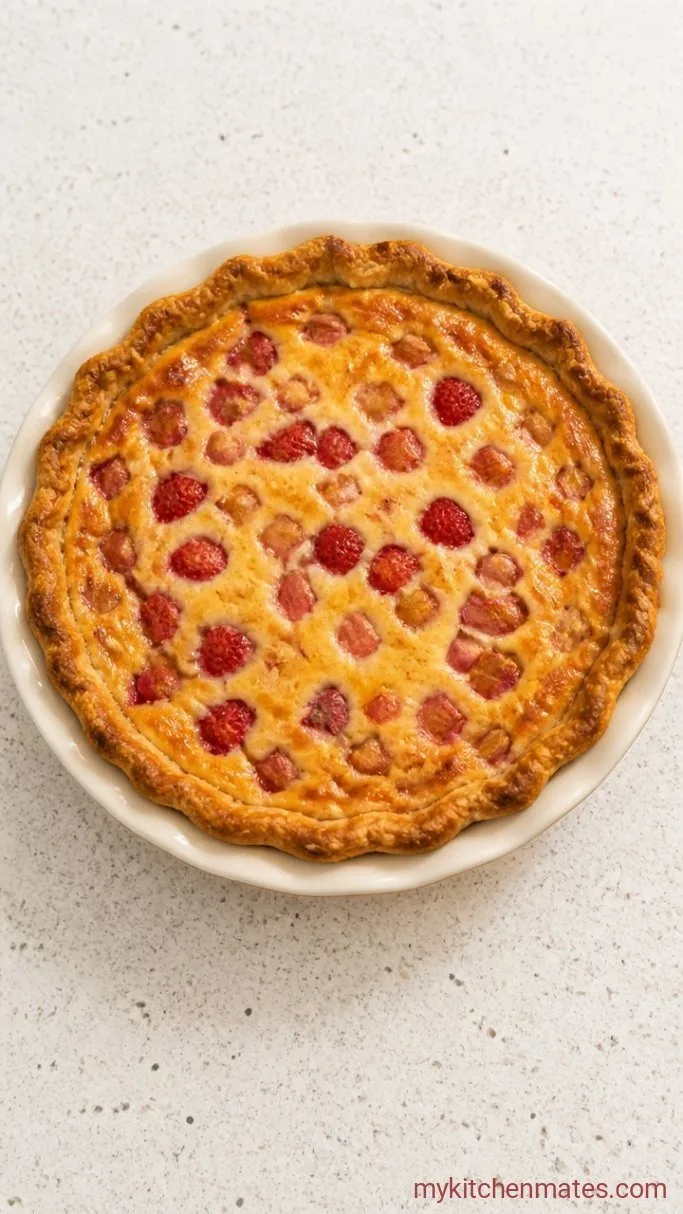 Creamy Strawberry Rhubarb Custard Pie Step 5: Bake Until Set