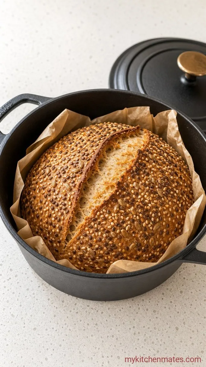 Overnight Seeded Sourdough Bread Step 5: Bake with Steam