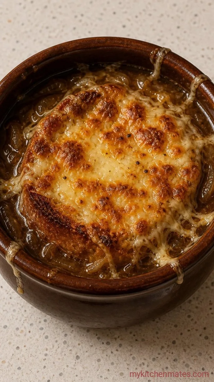 Deeply Savory Vegetarian French Onion Soup Step 5: Broil and Serve